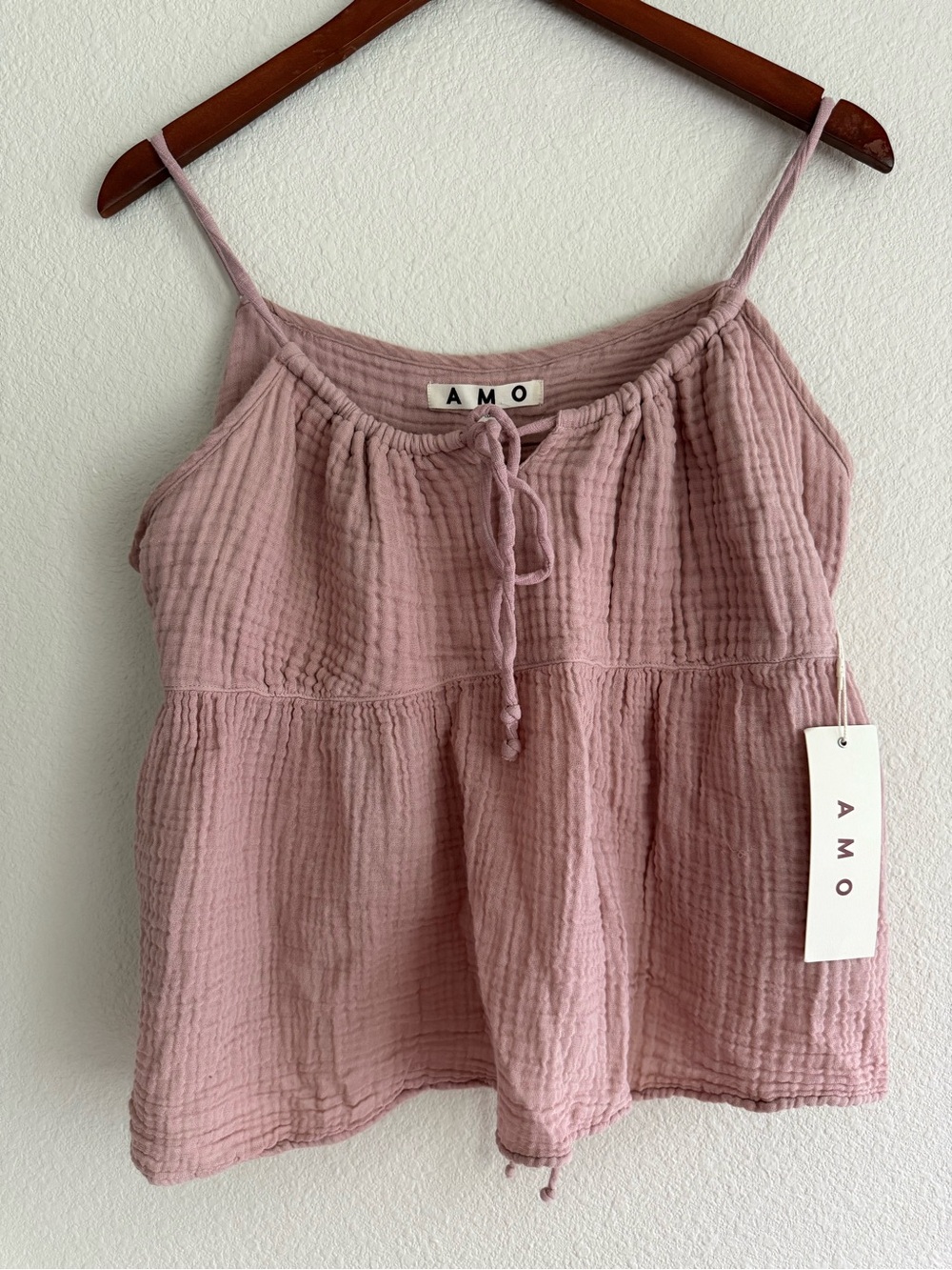 AMO Pink Crinkle Cotton Gauze Babydoll Cami Tank Top Size XL